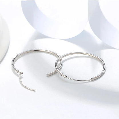 1 Pair Simple Style Round Polishing Plating Sterling Silver White Gold Plated Hoop Earrings