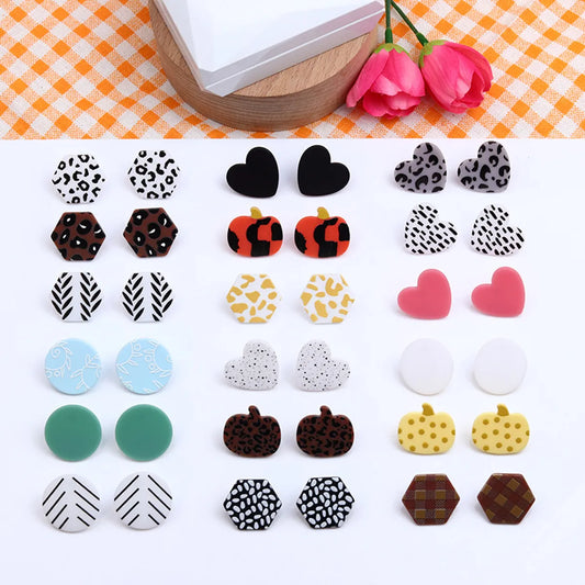 1 Pair Simple Style Round Printing Arylic Ear Studs