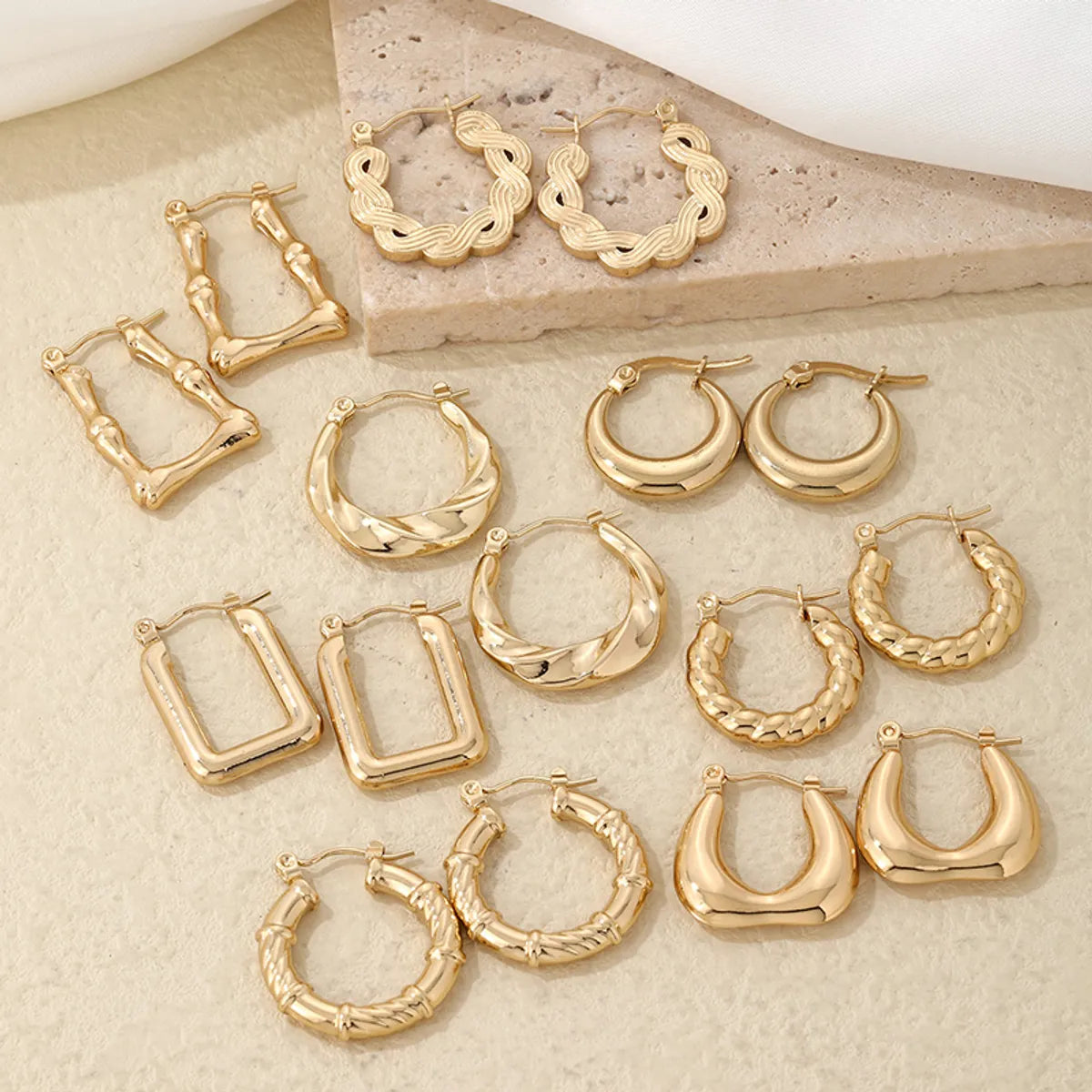 1 Pair Simple Style Round Rectangle Polishing Plating Stainless Steel Gold Plated Earrings