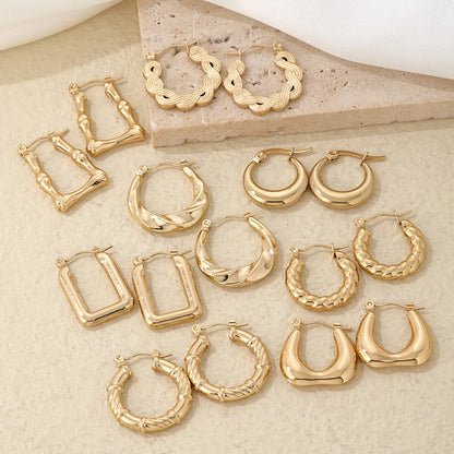 1 Pair Simple Style Round Rectangle Polishing Plating Stainless Steel Gold Plated Earrings