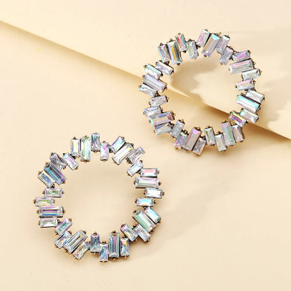 1 Pair Simple Style Round Rhinestone Diamond Zircon Women'S Earrings