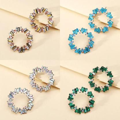 1 Pair Simple Style Round Rhinestone Diamond Zircon Women'S Earrings