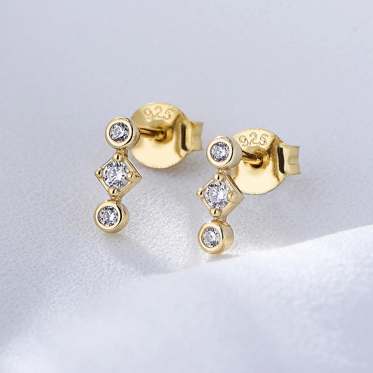 1 Pair Simple Style Round Rhombus Sterling Silver Plating Inlay Zircon Ear Studs