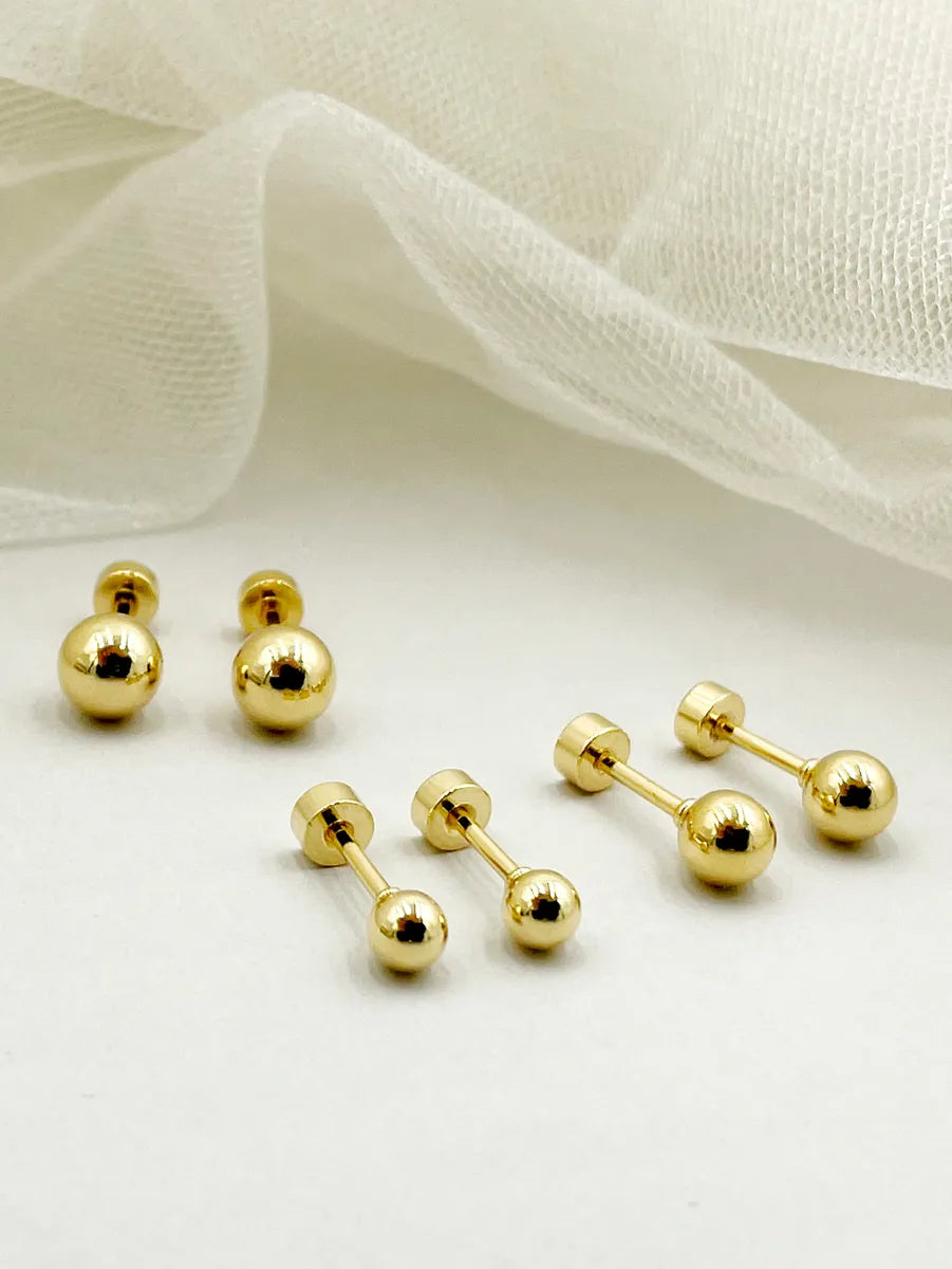 1 Pair Simple Style Round Solid Color Plating Stainless Steel Gold Plated Ear Studs