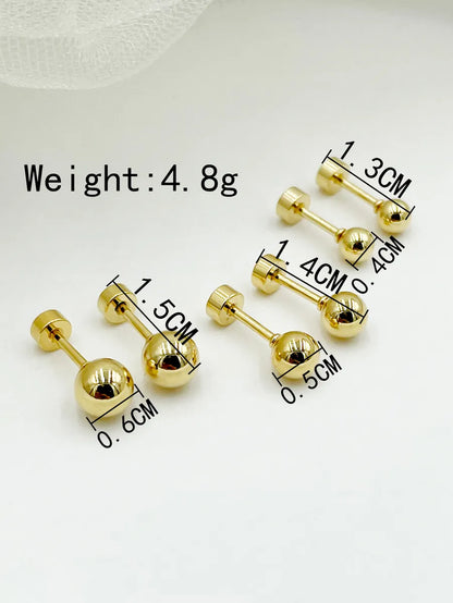 1 Pair Simple Style Round Solid Color Plating Stainless Steel Gold Plated Ear Studs