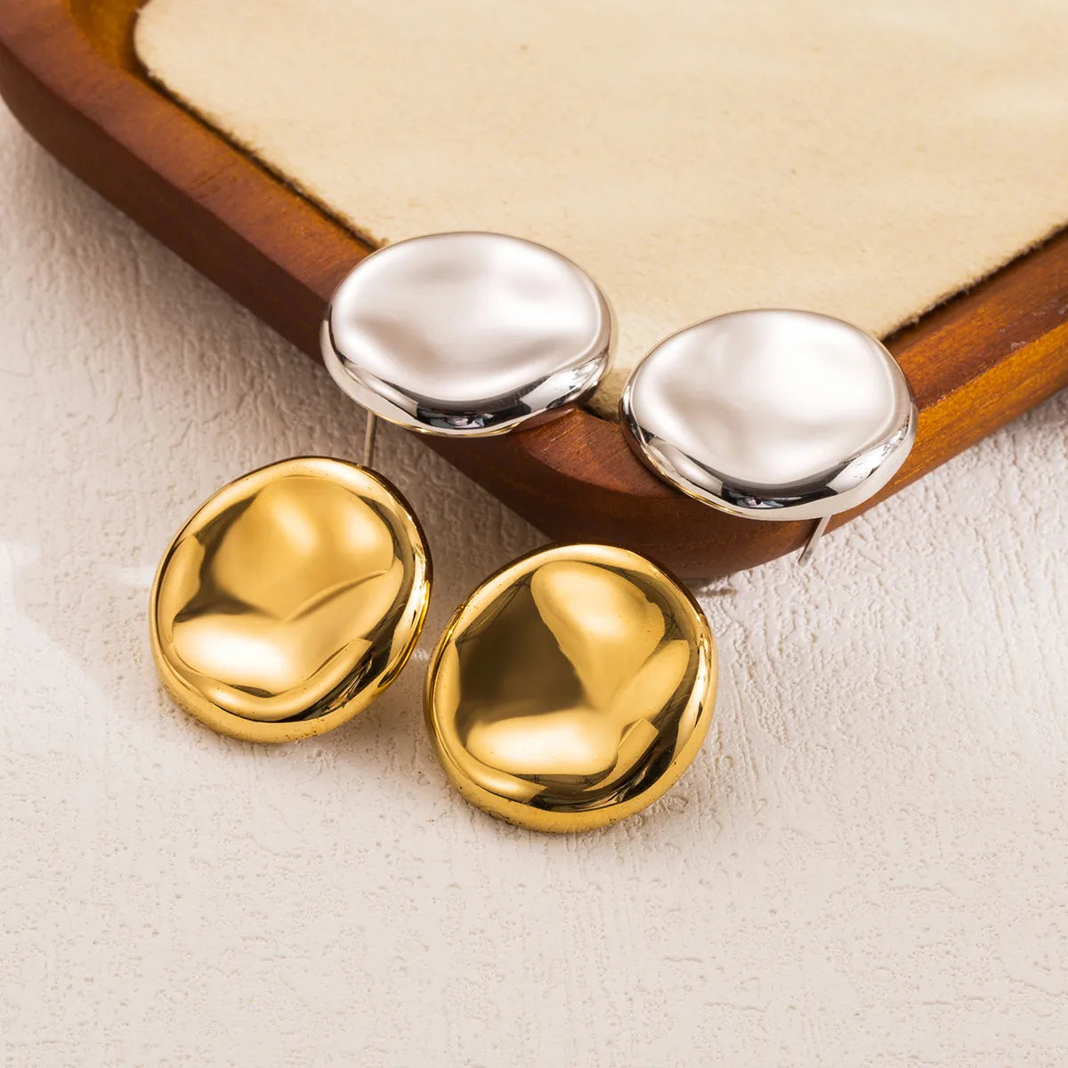 1 Pair Simple Style Round Solid Color 304 Stainless Steel Ear Studs