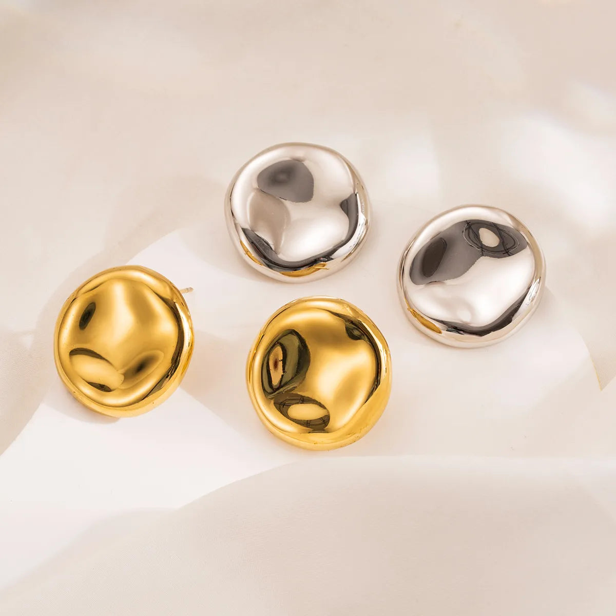 1 Pair Simple Style Round Solid Color 304 Stainless Steel Ear Studs