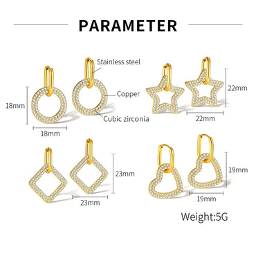 1 Pair Simple Style Round Square Heart Shape Plating Inlay Stainless Steel Copper Zircon Earrings