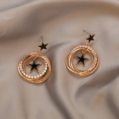 1 Pair Simple Style Round Square Star Alloy Plating Inlay Rhinestones Women'S Drop Earrings