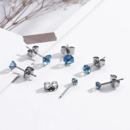 1 Pair Simple Style Round Stainless Steel Inlaid Zircon Ear Studs