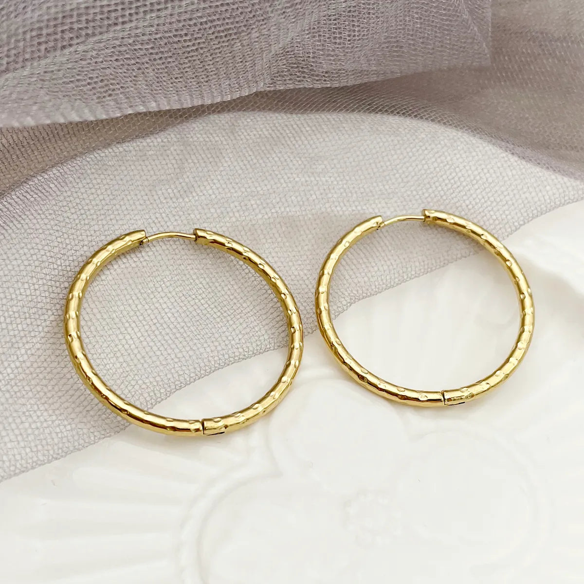 1 Pair Simple Style Round Stainless Steel Metal Polishing Plating Gold Plated Hoop Earrings