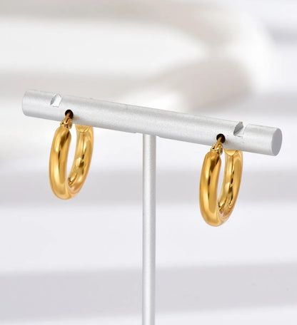 1 Pair Simple Style Round Stainless Steel Polishing Plating 14k Gold Plated Hoop Earrings