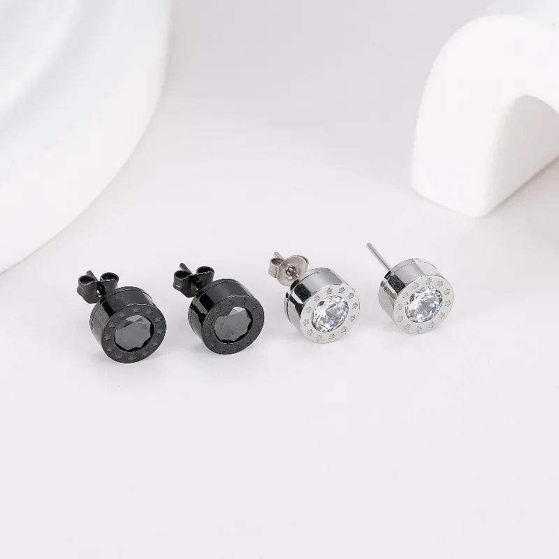 1 Pair Simple Style Round Star Inlay Titanium Steel Zircon Ear Studs