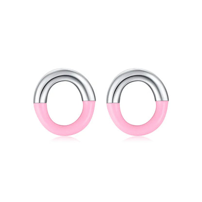 1 Pair Simple Style Round Sterling Silver Handmade Epoxy Plating Rhodium Plated Ear Studs