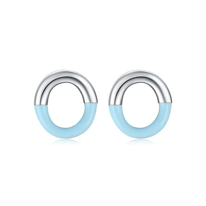 1 Pair Simple Style Round Sterling Silver Handmade Epoxy Plating Rhodium Plated Ear Studs