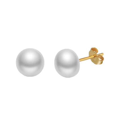 1 Pair Simple Style Round Sterling Silver Inlay Pearl 18k Gold Plated Ear Studs