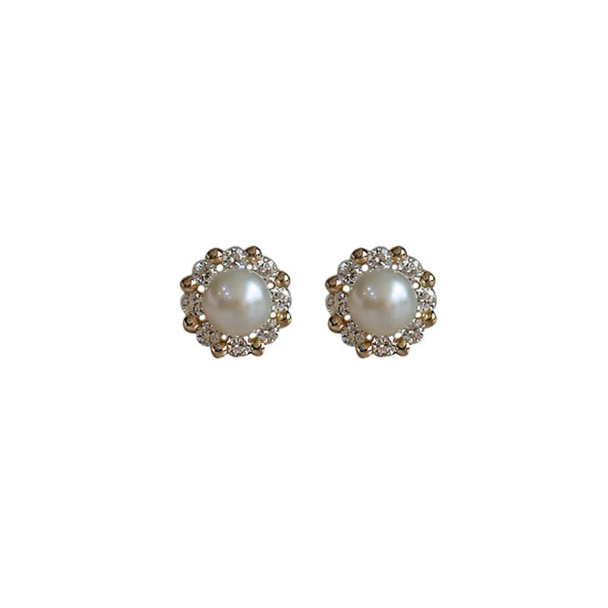 1 Pair Simple Style Round Inlay Copper Rhinestones Pearl Ear Studs