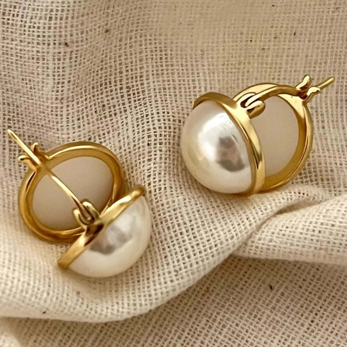 1 Pair Simple Style Round Sterling Silver Plating Inlay Pearl Earrings