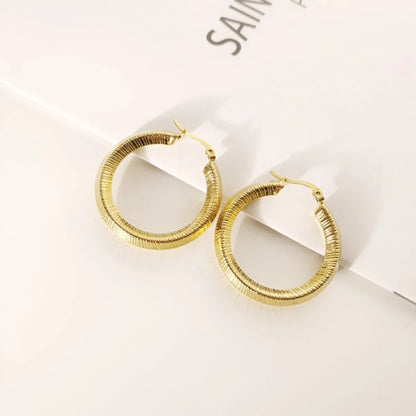 1 Pair Simple Style Round Titanium Steel 18K Gold Plated Earrings