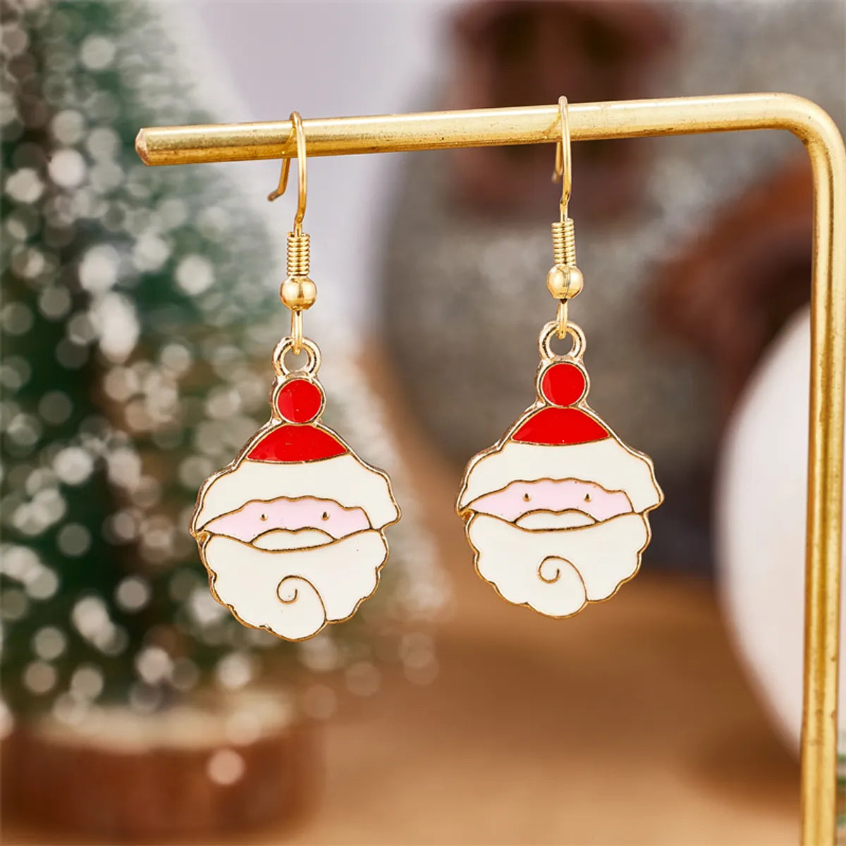 1 Pair Simple Style Santa Claus Enamel Plating Stainless Steel Alloy 18k Gold Plated Drop Earrings