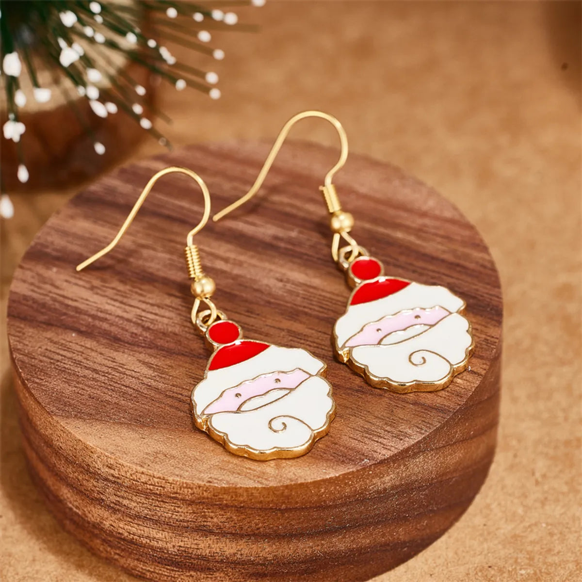 1 Pair Simple Style Santa Claus Enamel Plating Stainless Steel Alloy 18k Gold Plated Drop Earrings