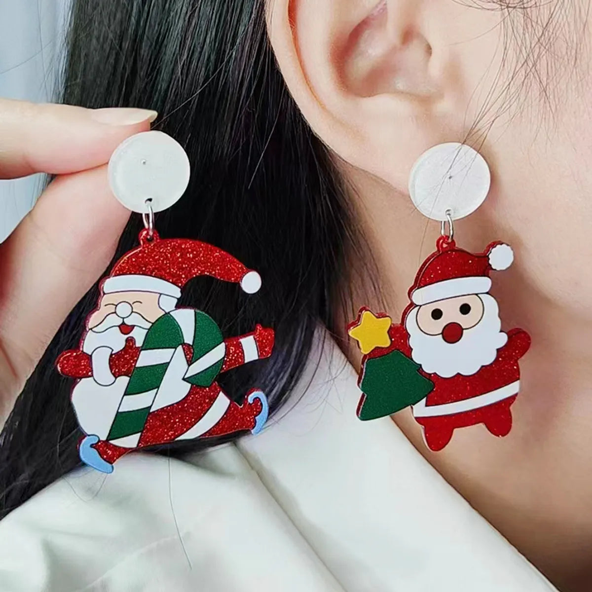 1 Pair Simple Style Santa Claus Printing Arylic Drop Earrings