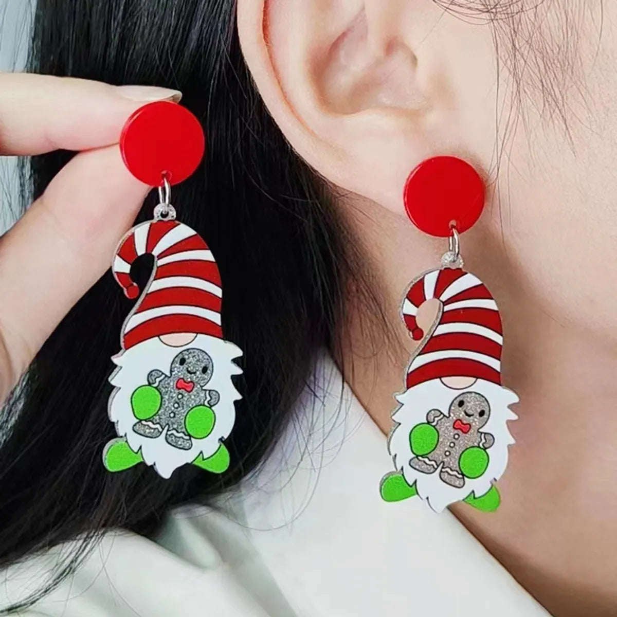 1 Pair Simple Style Santa Claus Printing Arylic Drop Earrings