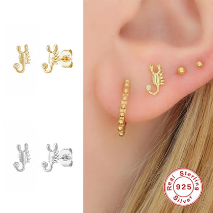 1 Pair Simple Style Scorpion Inlay Sterling Silver Zircon 18K Gold Plated Ear Studs