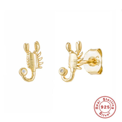 1 Pair Simple Style Scorpion Inlay Sterling Silver Zircon 18K Gold Plated Ear Studs