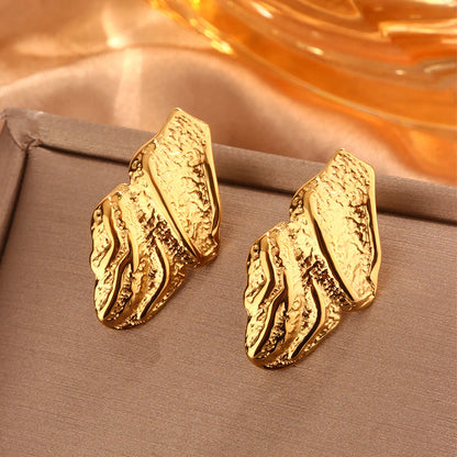 1 Pair Simple Style Sector Leaves Heart Shape Pleated 304 Stainless Steel 18K Gold Plated Ear Studs