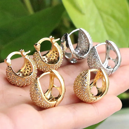 1 Pair Simple Style Semicircle Plating Hollow Out Copper Zircon 18k Gold Plated Hoop Earrings