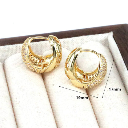 1 Pair Simple Style Semicircle Plating Hollow Out Copper Zircon 18k Gold Plated Hoop Earrings