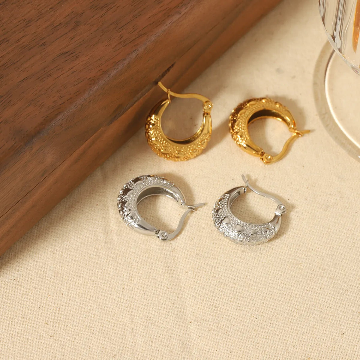 1 Pair Simple Style Semicircle Round Polishing Plating Stainless Steel 18k Gold Plated Earrings