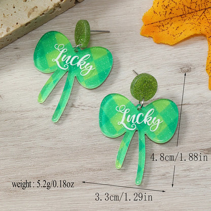 1 Pair Simple Style Shamrock Four Leaf Clover Painted Arylic Drop Earrings