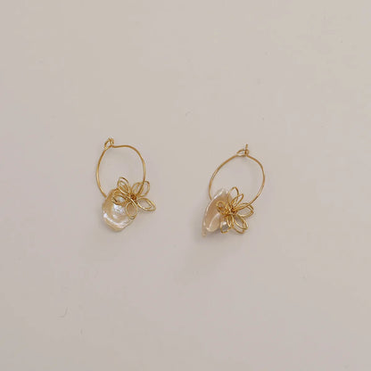 1 Pair Simple Style Shell Plating Copper 18K Gold Plated Drop Earrings