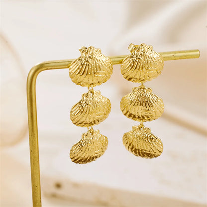 1 Pair Simple Style Shell Plating Stainless Steel 18k Gold Plated Drop Earrings