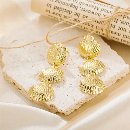 1 Pair Simple Style Shell Plating Stainless Steel 18k Gold Plated Drop Earrings