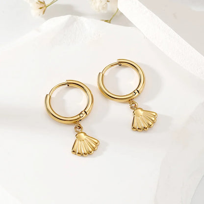 1 Pair Simple Style Shell Stainless Steel 18K Gold Plated Drop Earrings