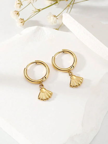 1 Pair Simple Style Shell Stainless Steel 18K Gold Plated Drop Earrings