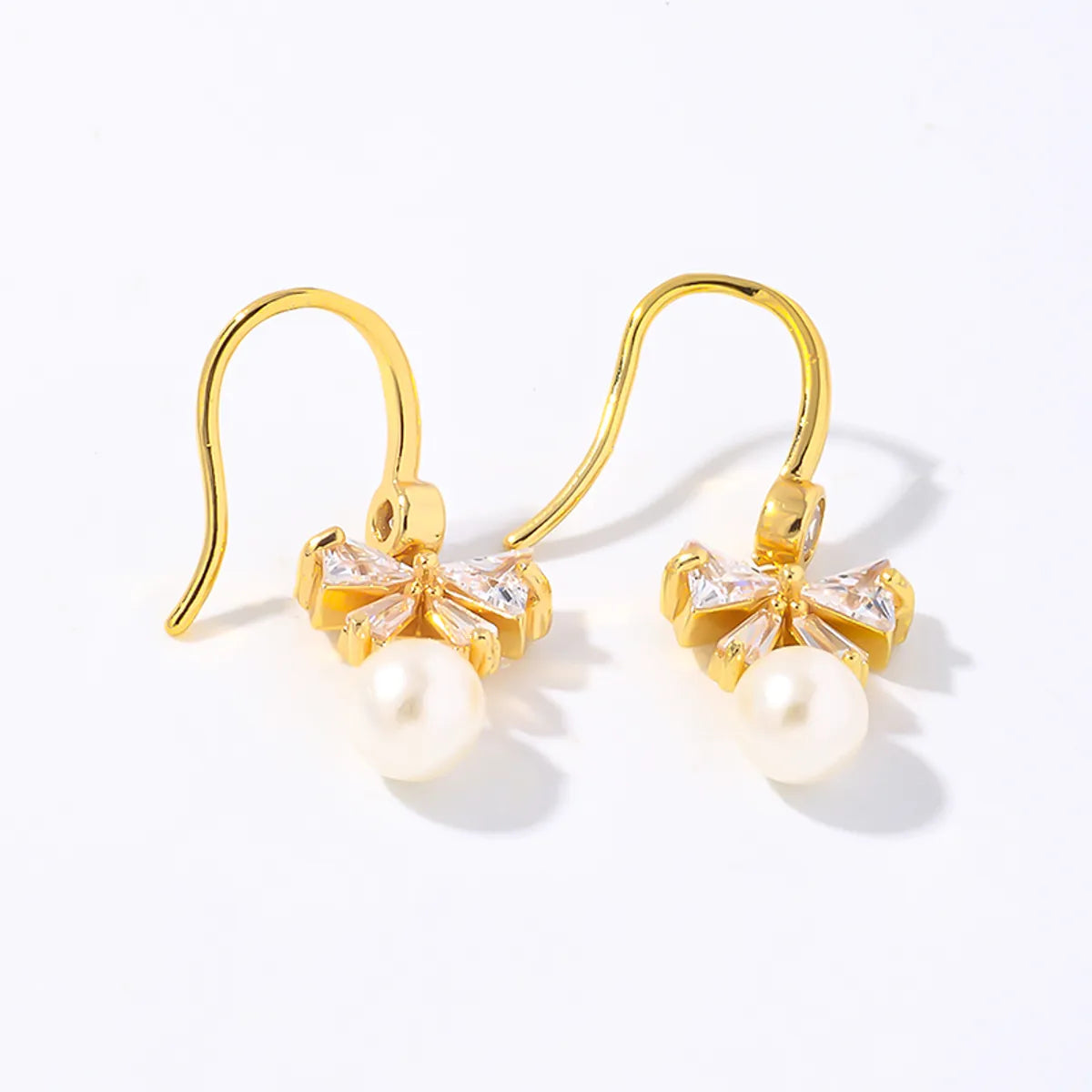 1 Pair Simple Style Shiny Bow Knot Plating Inlay Copper Zircon Gold Plated Drop Earrings