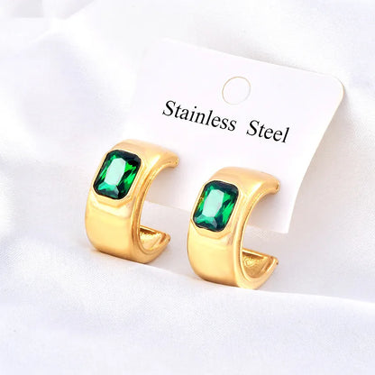 1 Pair Simple Style Shiny C Shape Inlay 304 Stainless Steel Rhinestones 18K Gold Plated Ear Studs