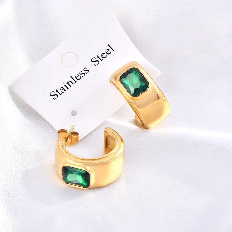 1 Pair Simple Style Shiny C Shape Inlay 304 Stainless Steel Rhinestones 18K Gold Plated Ear Studs