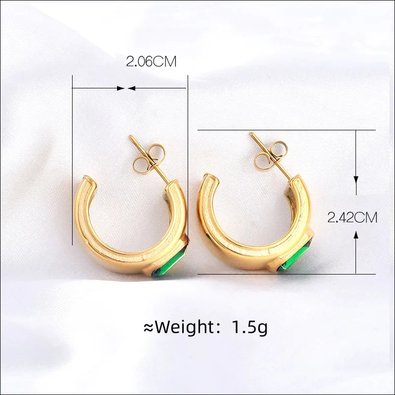 1 Pair Simple Style Shiny C Shape Inlay 304 Stainless Steel Rhinestones 18K Gold Plated Ear Studs