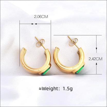 1 Pair Simple Style Shiny C Shape Inlay 304 Stainless Steel Rhinestones 18K Gold Plated Ear Studs