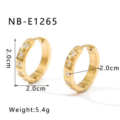 1 Pair Simple Style Shiny Circle Heart Shape Plating Inlay 304 Stainless Steel Zircon 18K Gold Plated Earrings