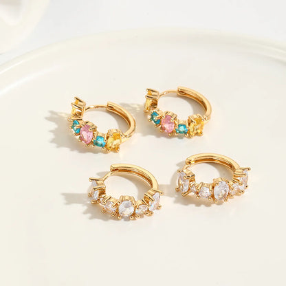 1 Pair Simple Style Shiny Circle Plating Inlay Copper Zircon Gold Plated Hoop Earrings