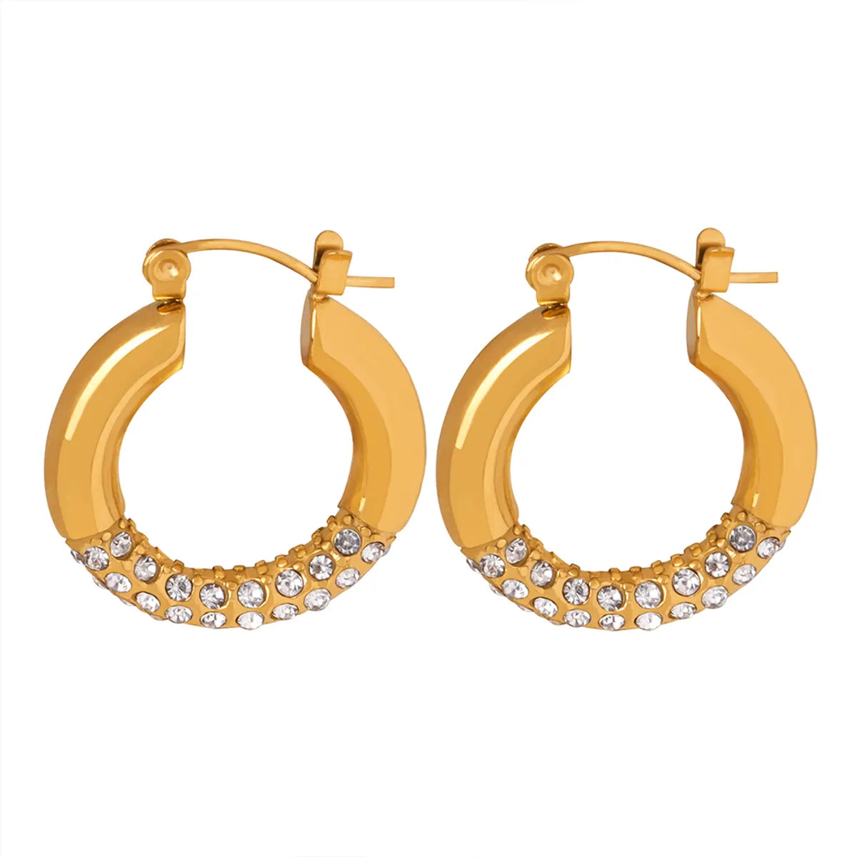 1 Pair Simple Style Shiny Circle Plating Inlay Titanium Steel Rhinestones 18k Gold Plated Earrings