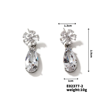 1 Pair Simple Style Shiny Flower Inlay Copper Zircon K Gold Plated Rhodium Plated Drop Earrings