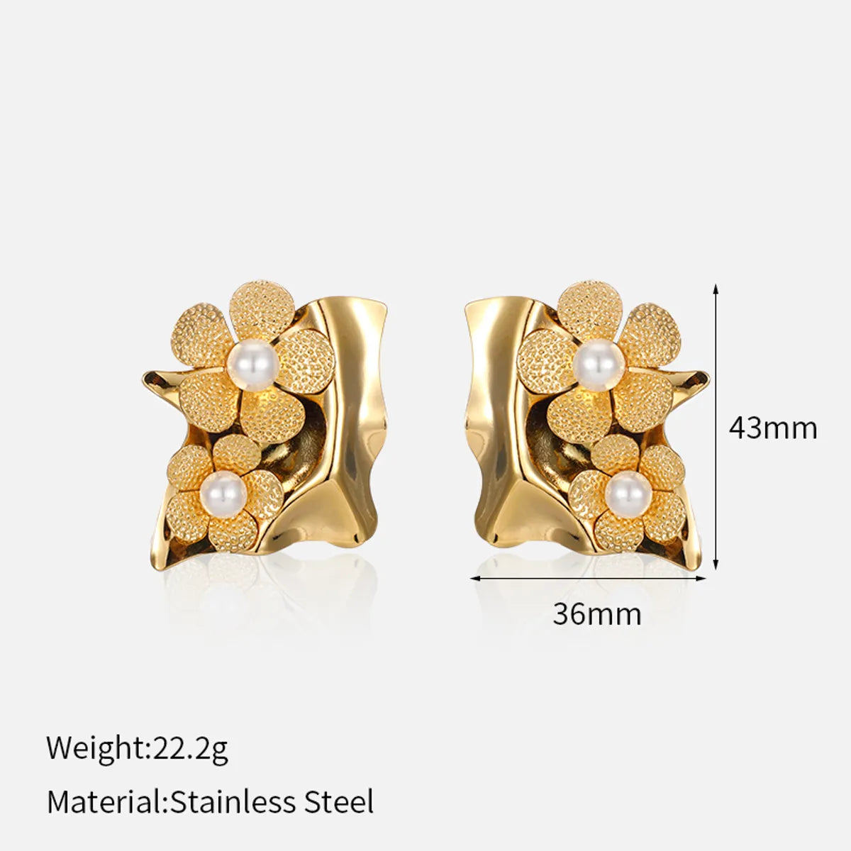 1 Pair Simple Style Shiny Flower Petal Plating 304 Stainless Steel Artificial Pearls 18K Gold Plated Ear Studs