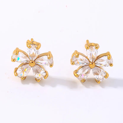 1 Pair Simple Style Shiny Flower Plating Inlay Copper Zircon Gold Plated Ear Studs